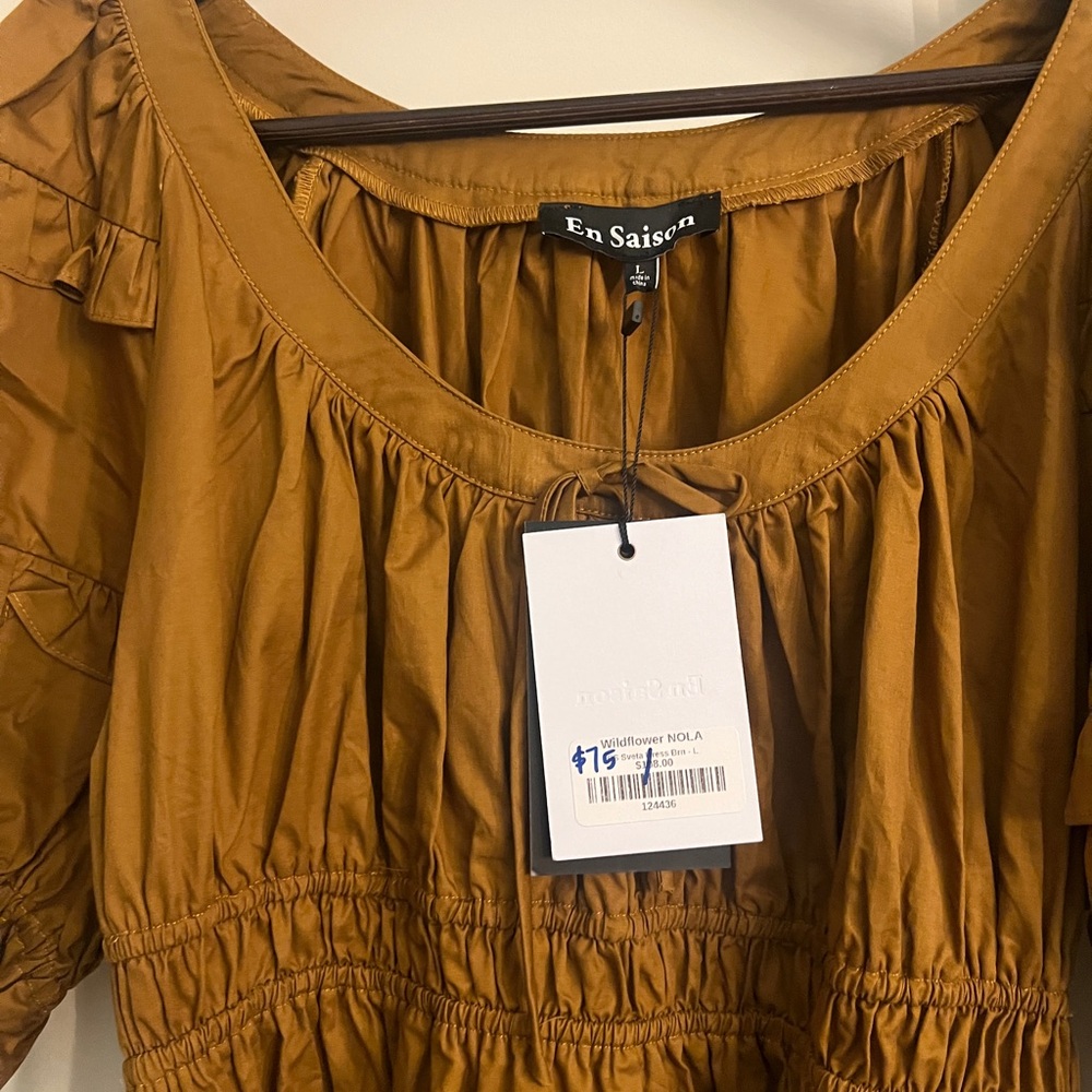 En Saison Brown Ruched Puff Sleeve Mini Dress